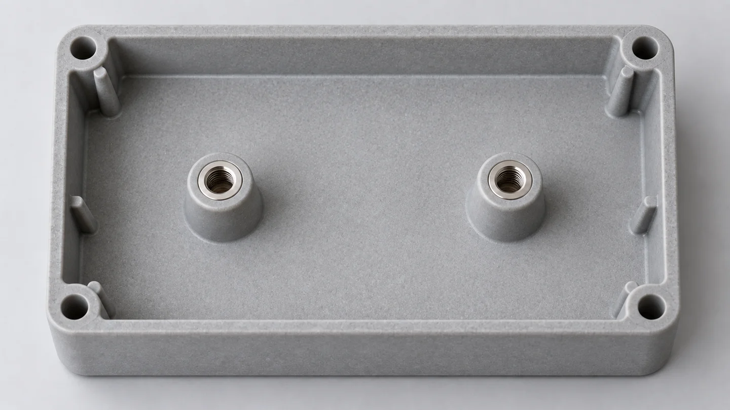 Top view concept of the same BMC housing showing insert openings and seating surfaces
